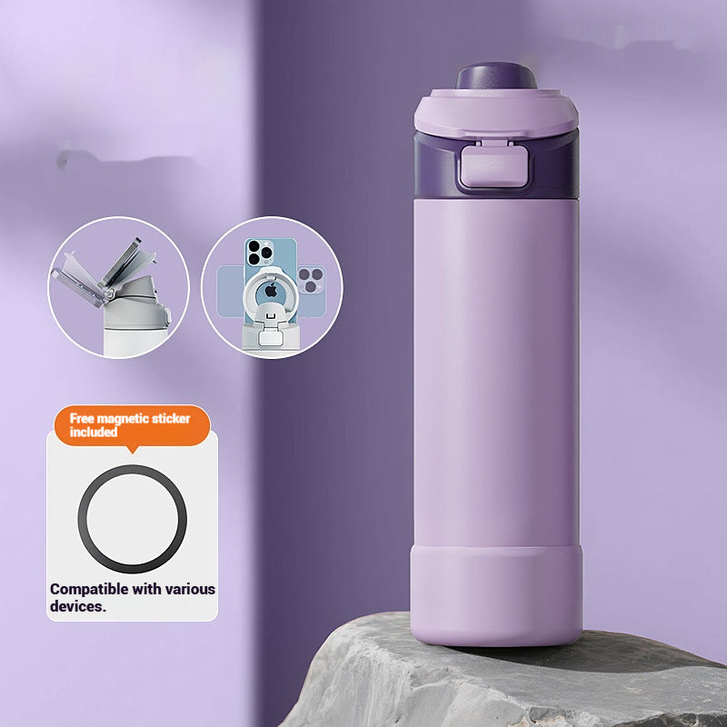 Magnetic Phone Holder Vacuum Insulated Stainless Steel Thermos Cup 710ml