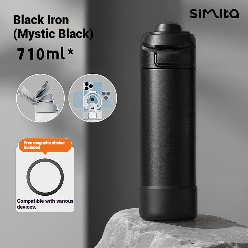 Magnetic Phone Holder Vacuum Insulated Stainless Steel Thermos Cup 710ml