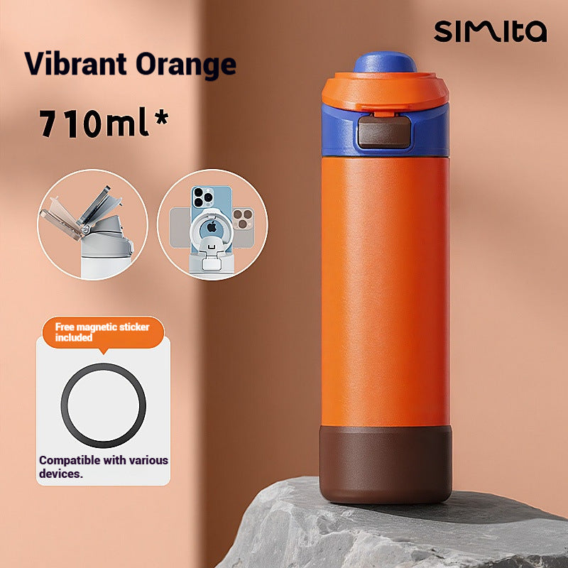 Magnetic Phone Holder Vacuum Insulated Stainless Steel Thermos Cup 710ml