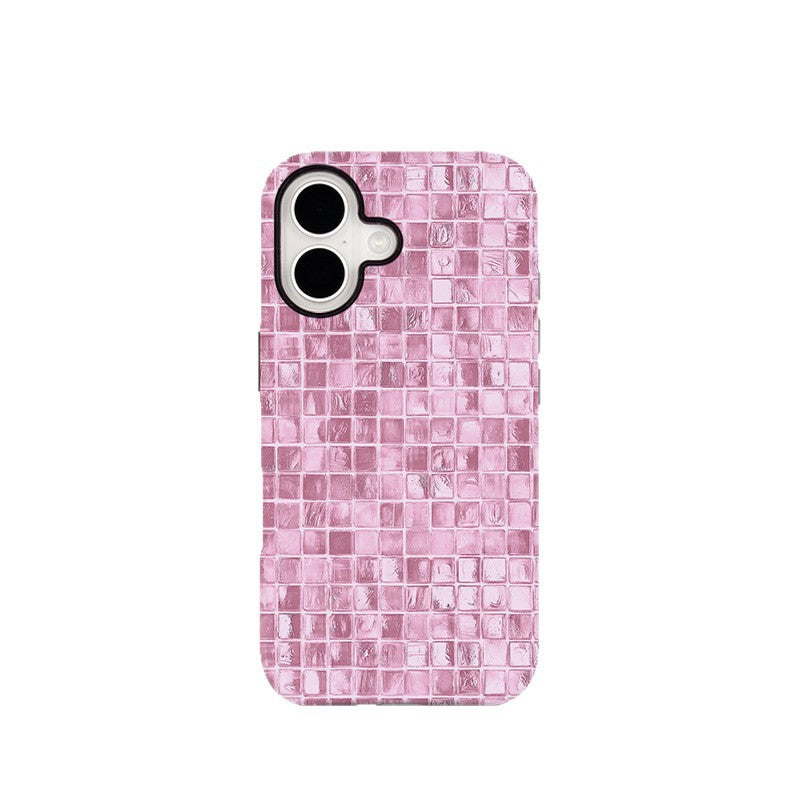 Magnetic Two-in-One Pink Plaid Phone Case